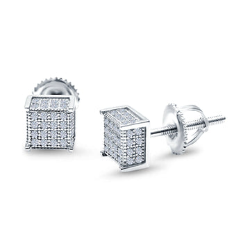 Square Stud Earrings Simulated CZ Accent Screw Back 925 Sterling Silver (6mm)
